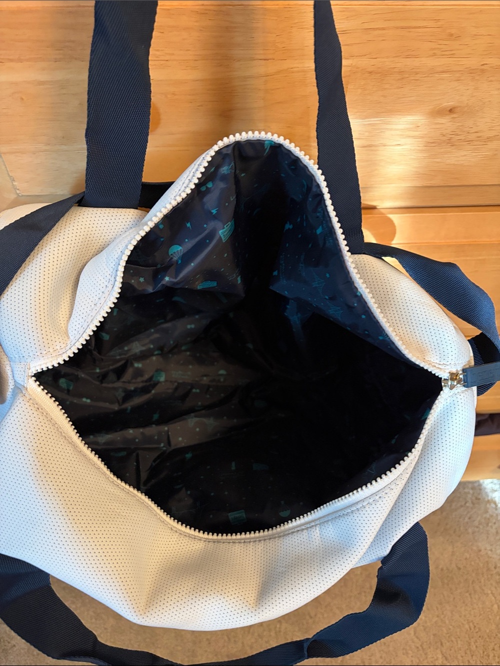 Benefit Two-Tone White and Teal Cityscape Tote - Picture 2 of 3